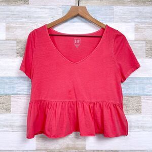 GAP Relaxed Peplum Tee Pink Short Sleeve Cotton Casual Womens XSP XS Petite